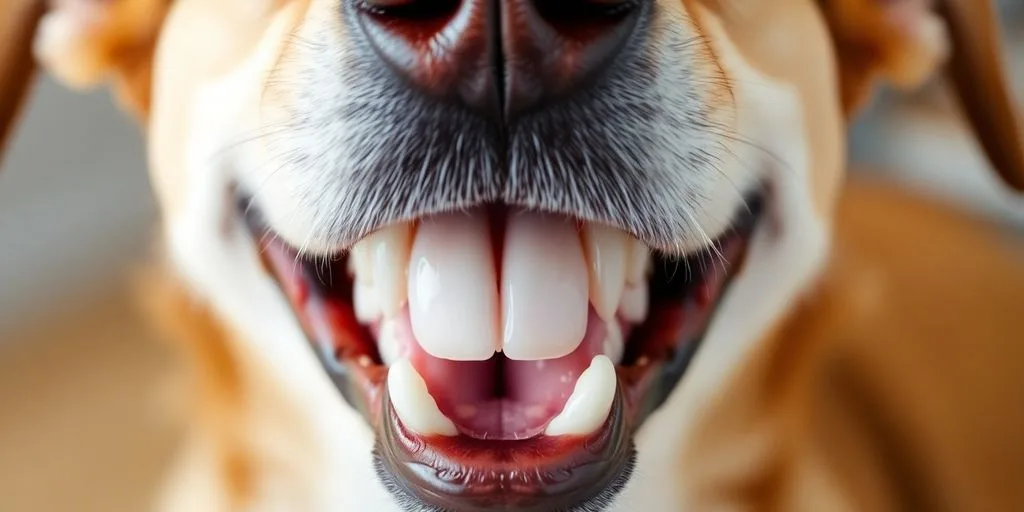 Happy dog with clean teeth after brushing.
