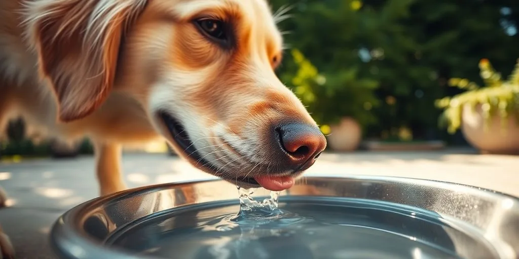 Happy dog drinking water from bowl