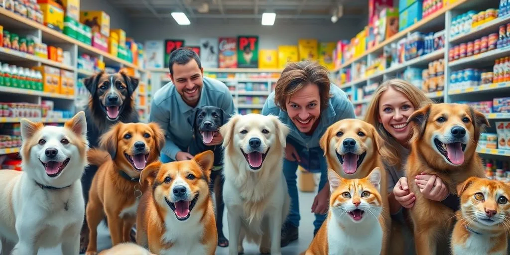 Pets and owners at community pet store.