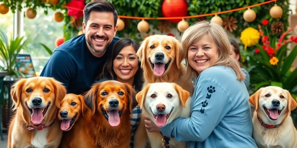 Happy pets and people at a community event.